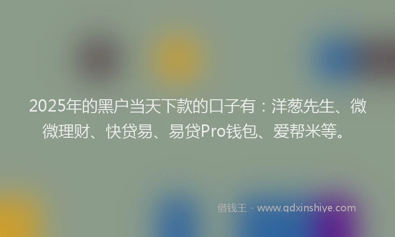 2025年的黑户当天下款的口子有：洋葱先生、微微理财、快贷易、易贷Pro钱包、爱帮米等。