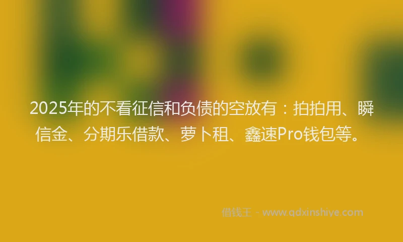2025年的不看征信和负债的空放有：拍拍用、瞬信金、分期乐借款、萝卜租、鑫速Pro钱包等。