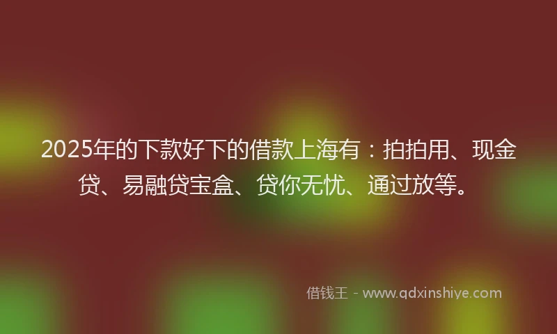 2025年的下款好下的借款上海有：拍拍用、现金贷、易融贷宝盒、贷你无忧、通过放等。