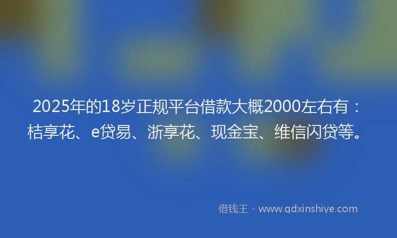 2025年的18岁正规平台借款大概2000左右有：桔享花、e贷易、浙享花、现金宝、维信闪贷等。