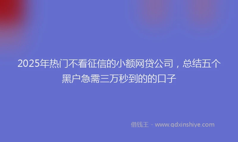 2025年热门不看征信的小额网贷公司，总结五个黑户急需三万秒到的的口子
