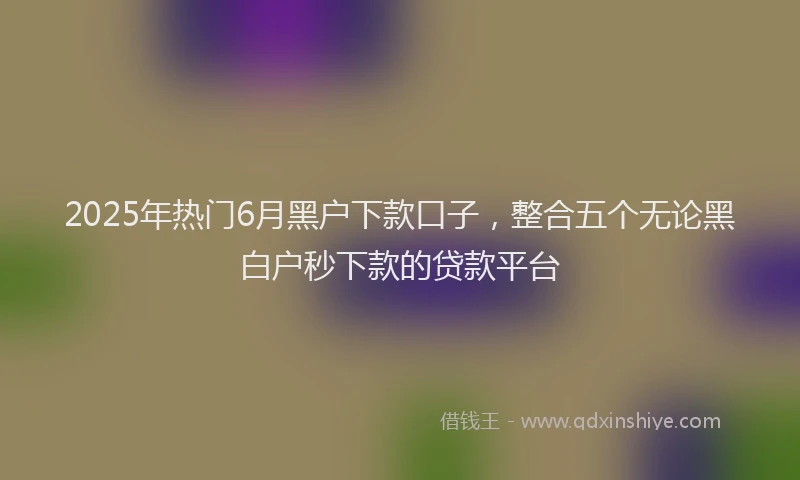 2025年热门6月黑户下款口子，整合五个无论黑白户秒下款的贷款平台