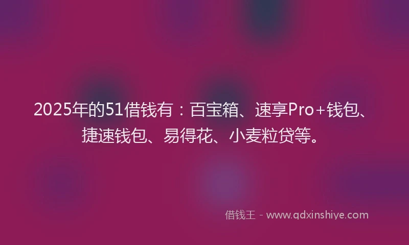 2025年的51借钱有：百宝箱、速享Pro+钱包、捷速钱包、易得花、小麦粒贷等。