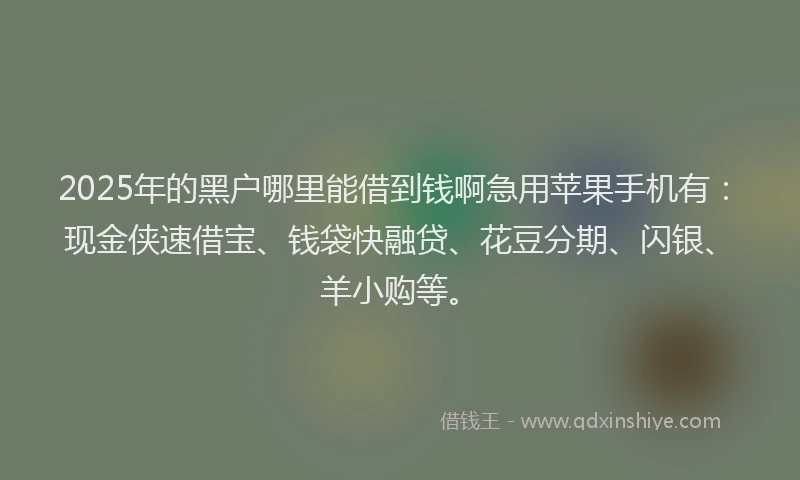 2025年的黑户哪里能借到钱啊急用苹果手机有：现金侠速借宝、钱袋快融贷、花豆分期、闪银、羊小购等。