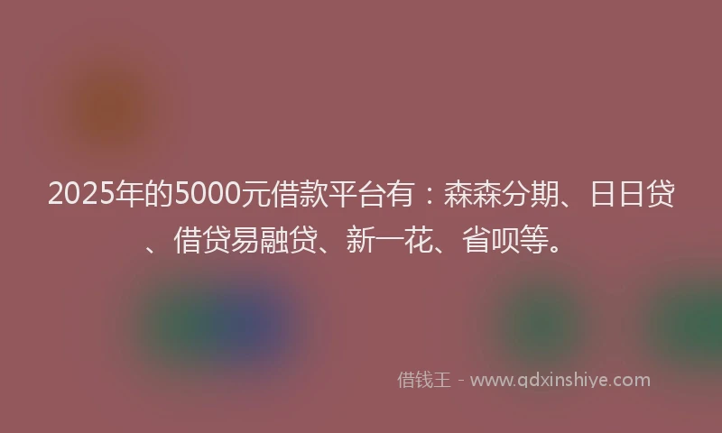 2025年的5000元借款平台有：森森分期、日日贷、借贷易融贷、新一花、省呗等。
