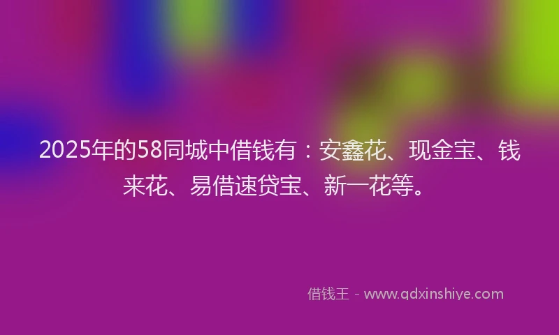 2025年的58同城中借钱有：安鑫花、现金宝、钱来花、易借速贷宝、新一花等。