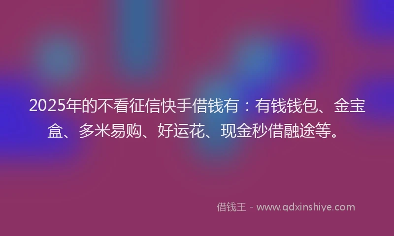2025年的不看征信快手借钱有：有钱钱包、金宝盒、多米易购、好运花、现金秒借融途等。