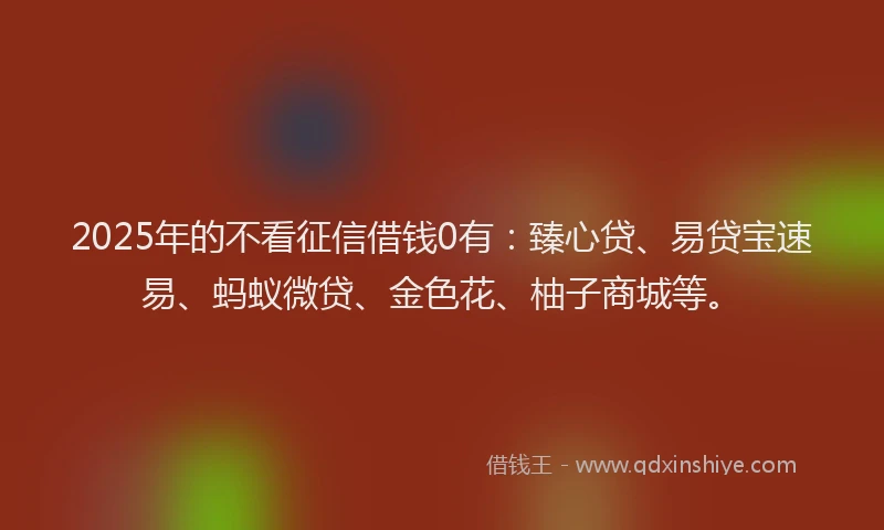 2025年的不看征信借钱0有：臻心贷、易贷宝速易、蚂蚁微贷、金色花、柚子商城等。