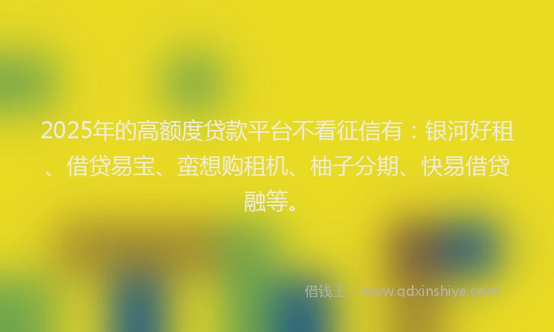 2025年的高额度贷款平台不看征信有：银河好租、借贷易宝、蛮想购租机、柚子分期、快易借贷融等。