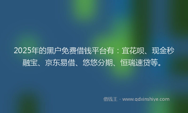 2025年的黑户免费借钱平台有：宜花呗、现金秒融宝、京东易借、悠悠分期、恒瑞速贷等。