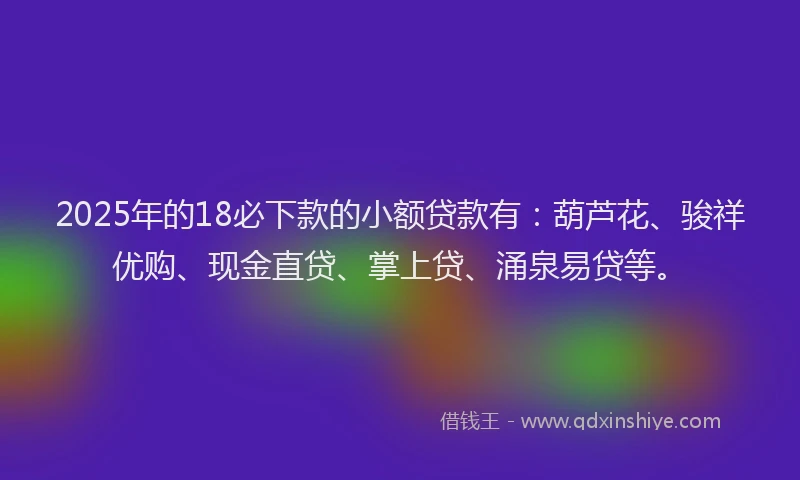 2025年的18必下款的小额贷款有：葫芦花、骏祥优购、现金直贷、掌上贷、涌泉易贷等。