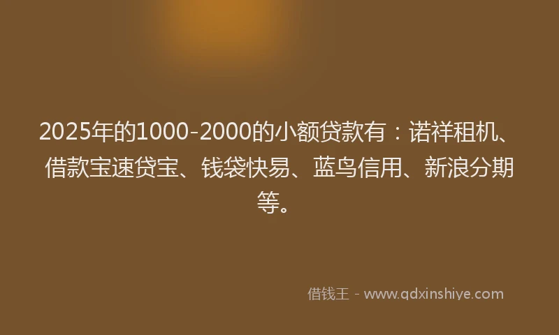 2025年的1000-2000的小额贷款有：诺祥租机、借款宝速贷宝、钱袋快易、蓝鸟信用、新浪分期等。