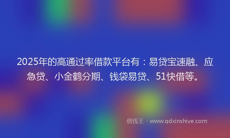 2025年的高通过率借款平台有：易贷宝速融、应急贷、小金鹤分期、钱袋易贷、51快借等。