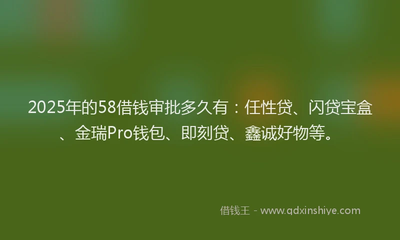 2025年的58借钱审批多久有：任性贷、闪贷宝盒、金瑞Pro钱包、即刻贷、鑫诚好物等。