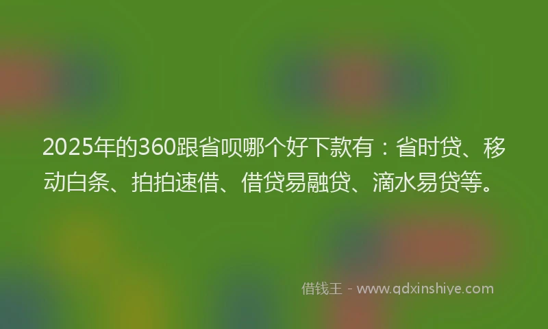 2025年的360跟省呗哪个好下款有：省时贷、移动白条、拍拍速借、借贷易融贷、滴水易贷等。
