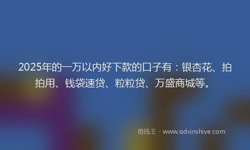 2025年的一万以内好下款的口子有：银杏花、拍拍用、钱袋速贷、粒粒贷、万盛商城等。