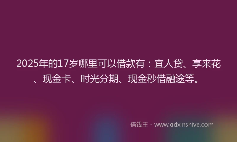 2025年的17岁哪里可以借款有：宜人贷、享来花、现金卡、时光分期、现金秒借融途等。