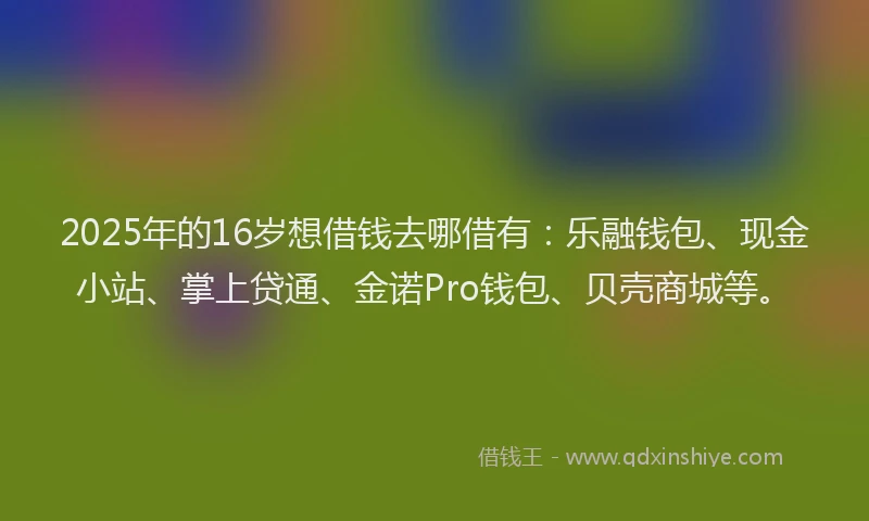 2025年的16岁想借钱去哪借有：乐融钱包、现金小站、掌上贷通、金诺Pro钱包、贝壳商城等。