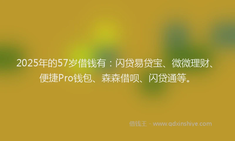 2025年的57岁借钱有：闪贷易贷宝、微微理财、便捷Pro钱包、森森借呗、闪贷通等。