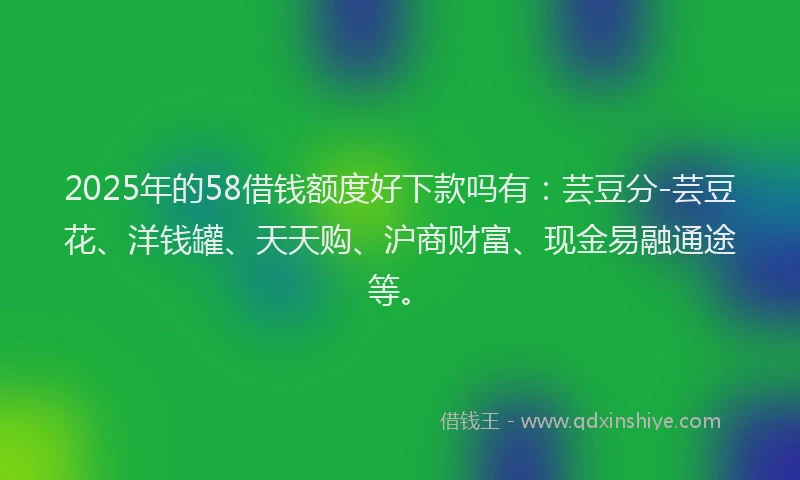 2025年的58借钱额度好下款吗有：芸豆分-芸豆花、洋钱罐、天天购、沪商财富、现金易融通途等。