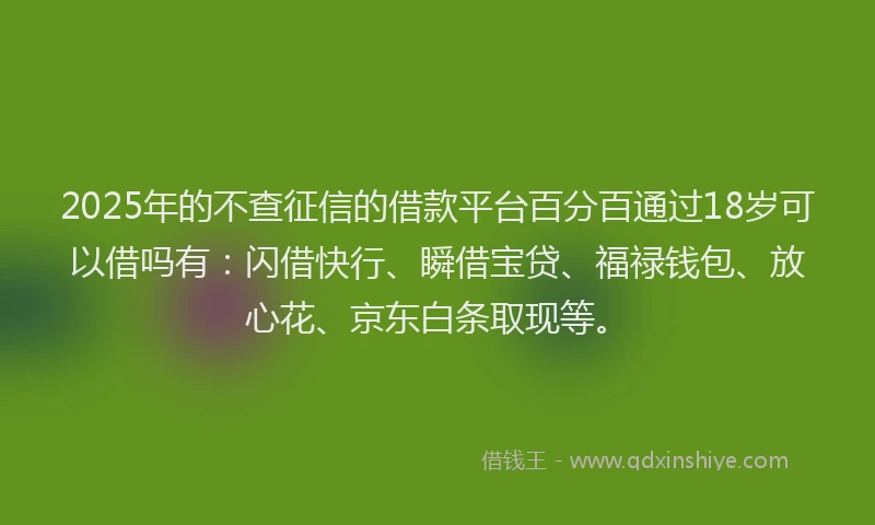 2025年的不查征信的借款平台百分百通过18岁可以借吗有：闪借快行、瞬借宝贷、福禄钱包、放心花、京东白条取现等。