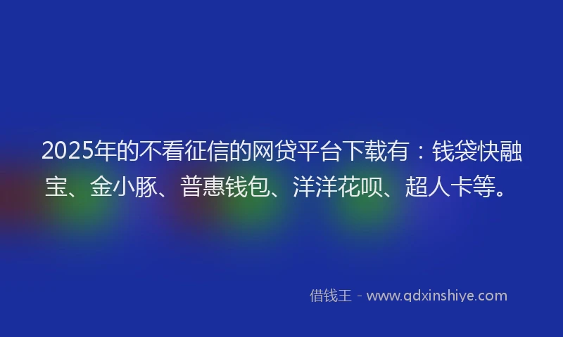 2025年的不看征信的网贷平台下载有：钱袋快融宝、金小豚、普惠钱包、洋洋花呗、超人卡等。