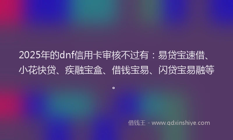 2025年的dnf信用卡审核不过有：易贷宝速借、小花快贷、疾融宝盒、借钱宝易、闪贷宝易融等。