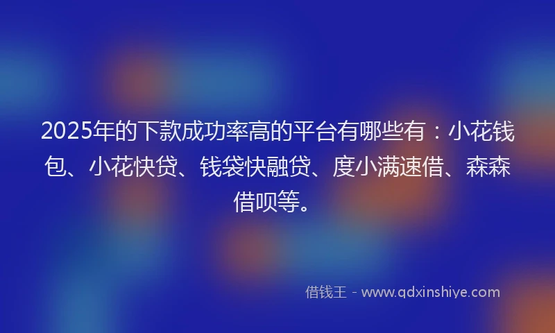 2025年的下款成功率高的平台有哪些有：小花钱包、小花快贷、钱袋快融贷、度小满速借、森森借呗等。
