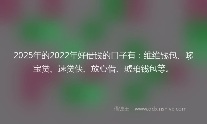 2025年的2022年好借钱的口子有：维维钱包、哆宝贷、速贷侠、放心借、琥珀钱包等。
