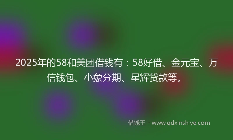 2025年的58和美团借钱有：58好借、金元宝、万信钱包、小象分期、星辉贷款等。