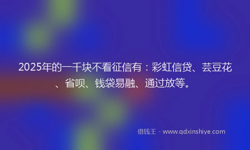 2025年的一千块不看征信有：彩虹信贷、芸豆花、省呗、钱袋易融、通过放等。