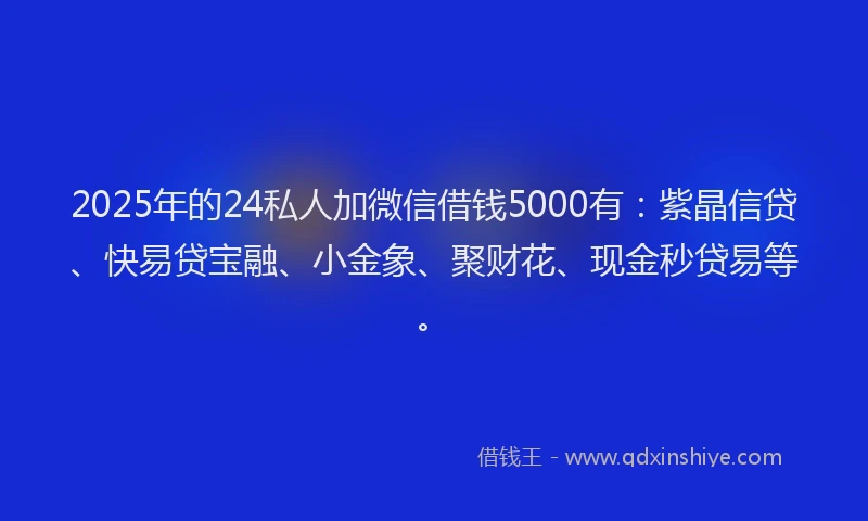 2025年的24私人加微信借钱5000有：紫晶信贷、快易贷宝融、小金象、聚财花、现金秒贷易等。