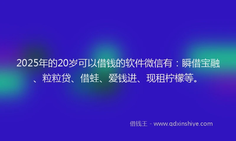 2025年的20岁可以借钱的软件微信有：瞬借宝融、粒粒贷、借蛙、爱钱进、现租柠檬等。