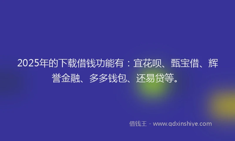 2025年的下载借钱功能有:宜花呗、甄宝借、辉誉金融、多多钱包、还易贷等。