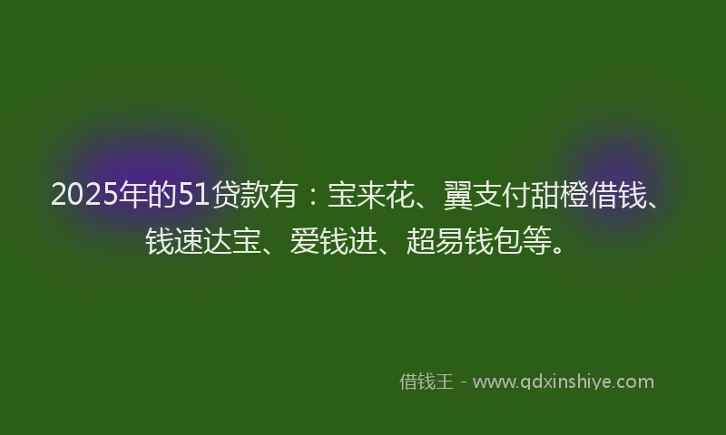 2025年的51贷款有：宝来花、翼支付甜橙借钱、钱速达宝、爱钱进、超易钱包等。