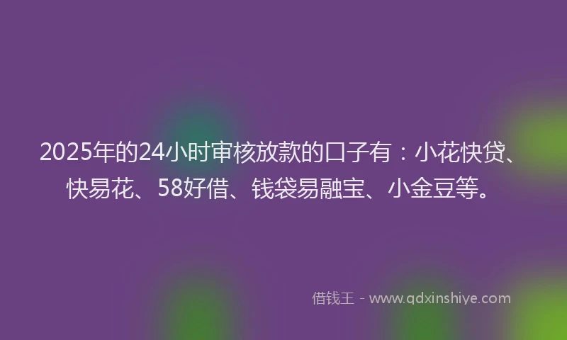 2025年的24小时审核放款的口子有：小花快贷、快易花、58好借、钱袋易融宝、小金豆等。