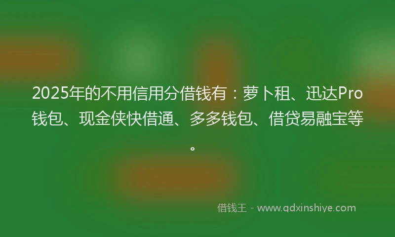 2025年的不用信用分借钱有：萝卜租、迅达Pro钱包、现金侠快借通、多多钱包、借贷易融宝等。
