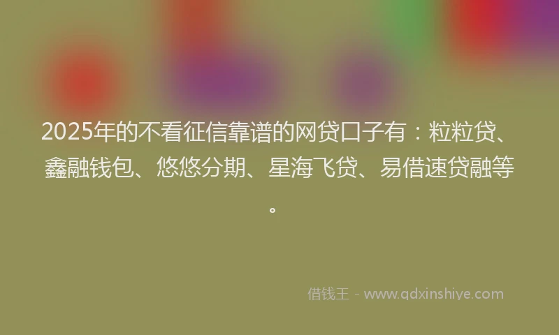 2025年的不看征信靠谱的网贷口子有：粒粒贷、鑫融钱包、悠悠分期、星海飞贷、易借速贷融等。