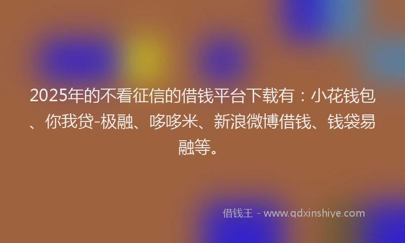 2025年的不看征信的借钱平台下载有：小花钱包、你我贷-极融、哆哆米、新浪微博借钱、钱袋易融等。