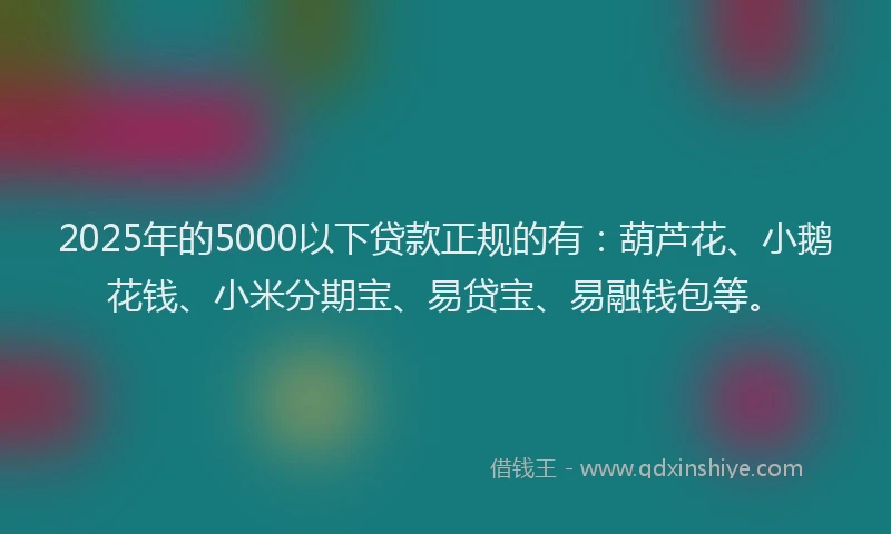2025年的5000以下贷款正规的有：葫芦花、小鹅花钱、小米分期宝、易贷宝、易融钱包等。