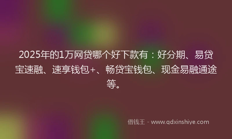 2025年的1万网贷哪个好下款有：好分期、易贷宝速融、速享钱包+、畅贷宝钱包、现金易融通途等。
