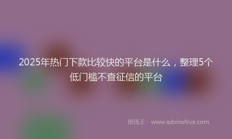 2025年热门下款比较快的平台是什么，整理5个低门槛不查征信的平台