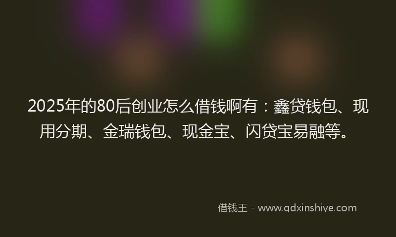 2025年的80后创业怎么借钱啊有：鑫贷钱包、现用分期、金瑞钱包、现金宝、闪贷宝易融等。