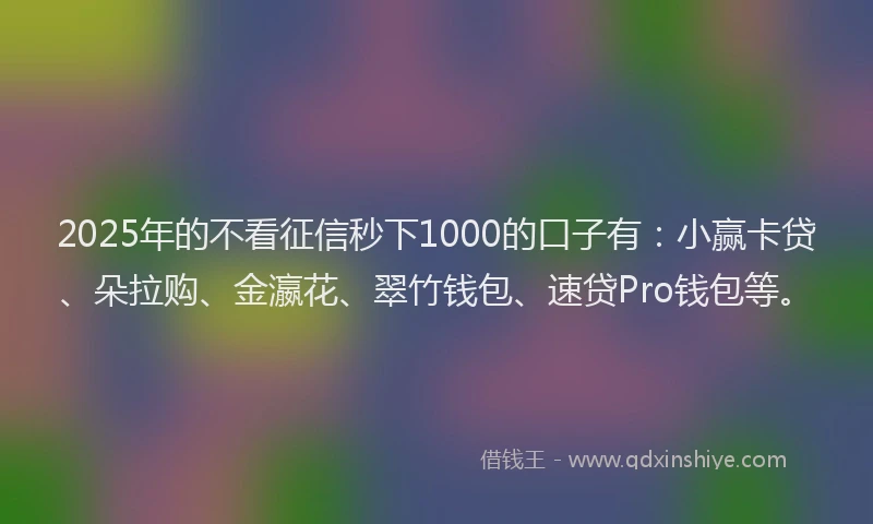 2025年的不看征信秒下1000的口子有：小赢卡贷、朵拉购、金瀛花、翠竹钱包、速贷Pro钱包等。