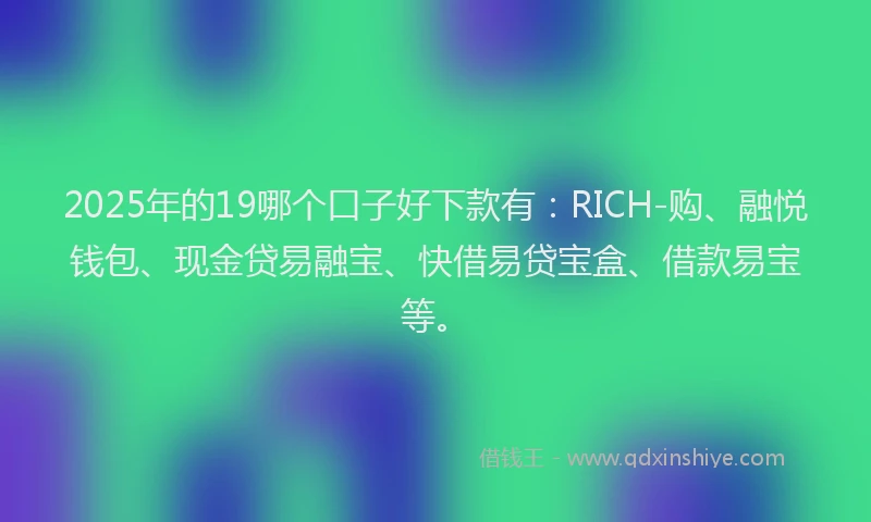 2025年的19哪个口子好下款有：RICH-购、融悦钱包、现金贷易融宝、快借易贷宝盒、借款易宝等。