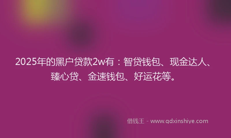 2025年的黑户贷款2w有：智贷钱包、现金达人、臻心贷、金速钱包、好运花等。