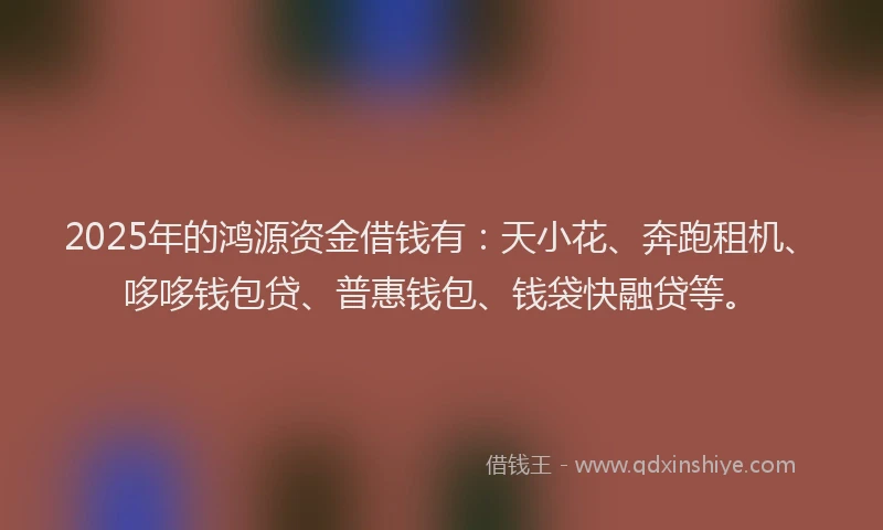 2025年的鸿源资金借钱有：天小花、奔跑租机、哆哆钱包贷、普惠钱包、钱袋快融贷等。