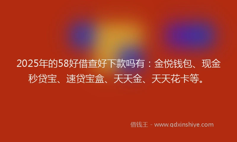2025年的58好借查好下款吗有：金悦钱包、现金秒贷宝、速贷宝盒、天天金、天天花卡等。