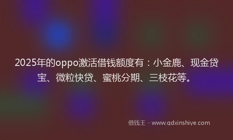 2025年的oppo激活借钱额度有：小金鹿、现金贷宝、微粒快贷、蜜桃分期、三枝花等。