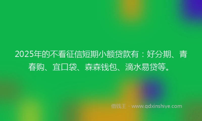 2025年的不看征信短期小额贷款有：好分期、青春购、宜口袋、森森钱包、滴水易贷等。